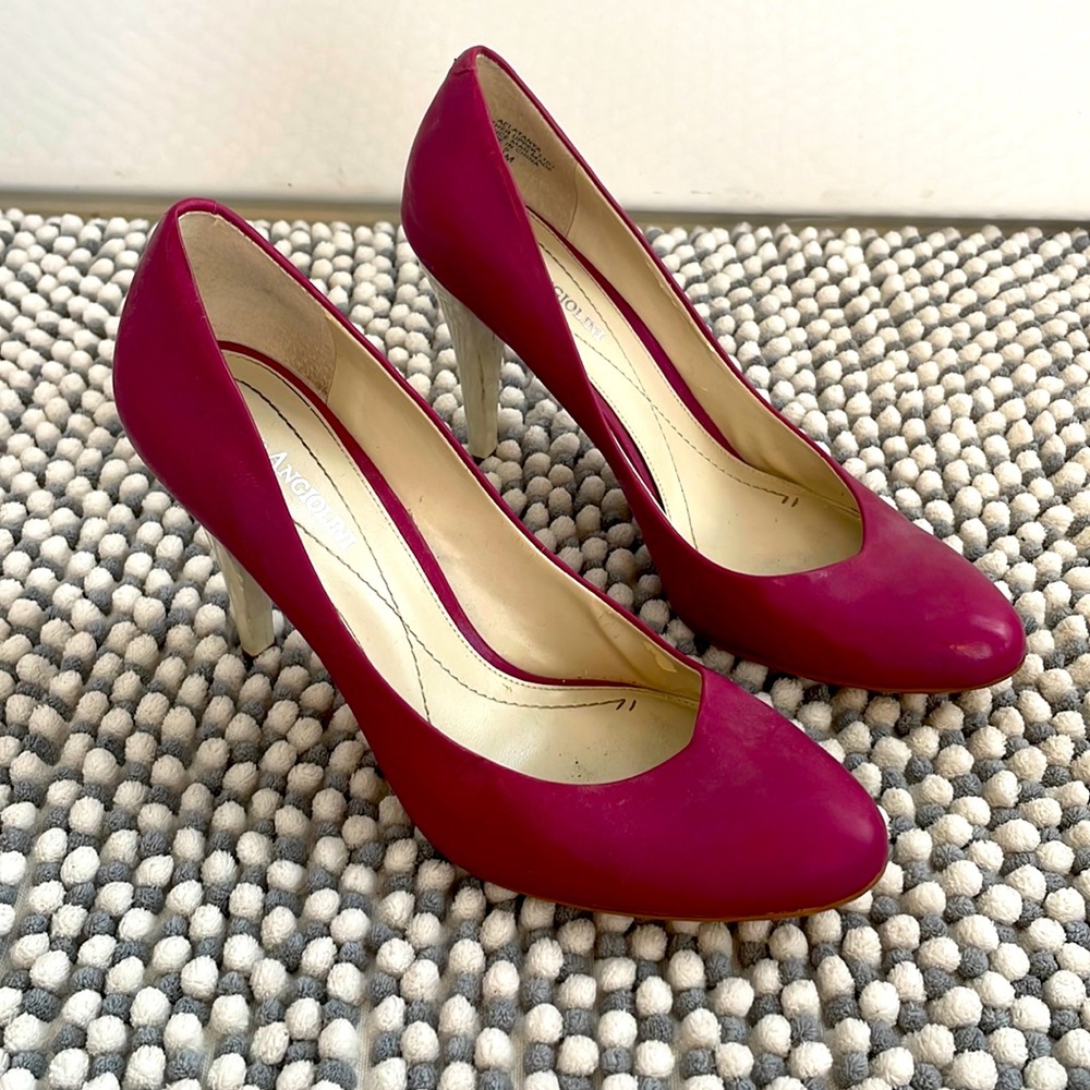 Enzo Magenta Almond Toe with Ivory Heels Pumps
